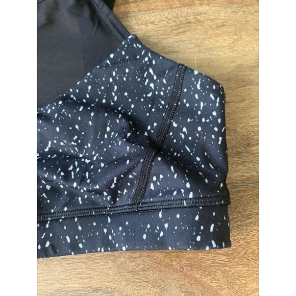 Lululemon Sports Bra Womens 4 Black White High Neck Mesh Racerback Speckle Print - Picture 2 of 5